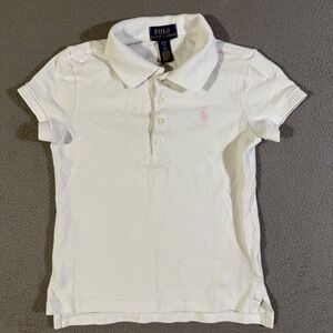 Polo Ralph Lauren Girls White Polo Shirt Pink Pony Short Sleeve Top Size S(7)